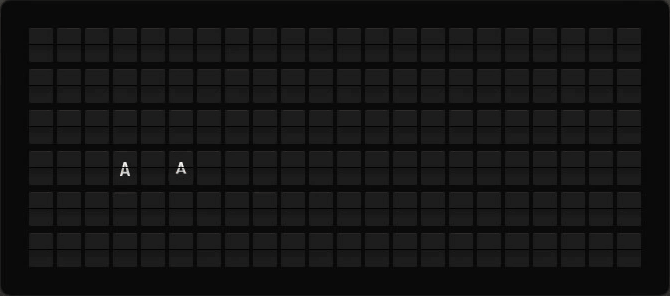 Rattleboard Standard board, six rows of twenty-two tiles, flipping through messages — GOOD MORNING, COFFEE IS READY, a departure for gate B12, then IT'S FRIDAY, SEE YOU MONDAY framed in colour chips.